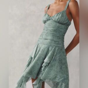 Kimchi Blue Mint Paisley Asymmetrical Handkerchief Dress